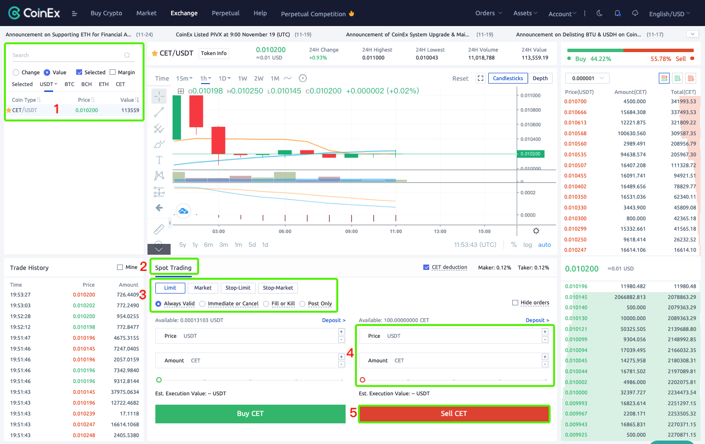 How to make spot trading in CoinEx