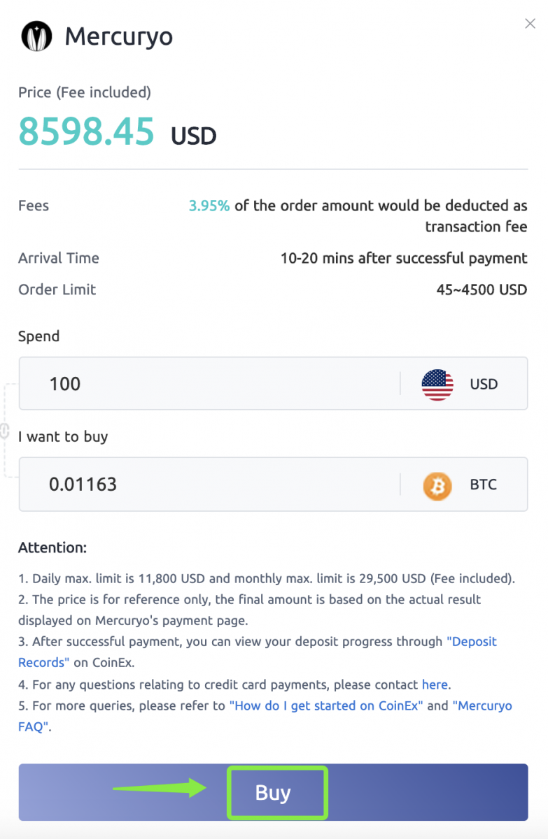 CoinEx-de Merkuryo tarapyndan kripto nädip satyn almaly