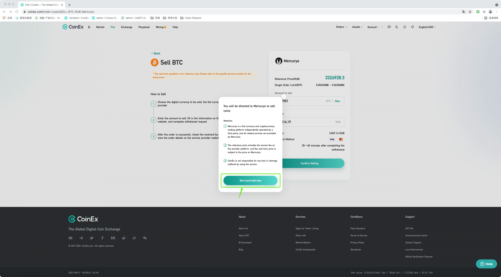 Cara Menjual Crypto oleh Mercuryo dalam CoinEx Cara Menjual Crypto oleh Mercuryo dalam CoinEx